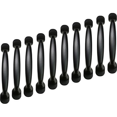 Qrity 10Unités Poignées de porte de placard/tiroir en aluminium noir, boutons, poignées de tirage en forme d'arc (96 mm) (1/5)