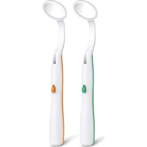 Miroir d'Inspection Dentaire avec LED Lumière, 2 Pièces Miroir Dentaire avec La Lumière, Miroir Anti Brouillard Courbe Angle, Miroir Buccal pour Soins Dentaires (1/5)