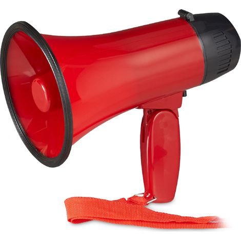 2x Megafon Stadion, Megaphon mit Ole Sound, Bullhorn mit klappbarem Griff und Schlaufe, Kunststoff, 10 Watt, rot