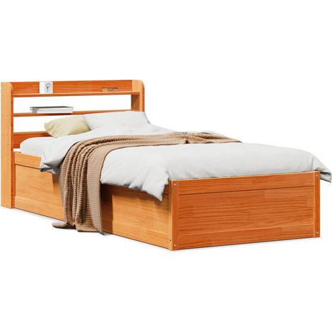 Bed Frame with Headboard Wax Brown 100x200 cm Solid Wood Pine vidaXL (1/5)