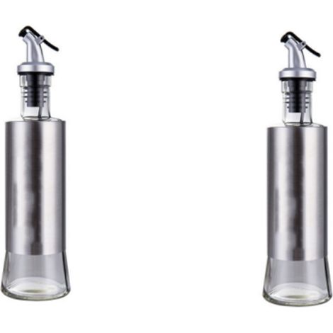Lot de 2 pots à huile - Acier inoxydable de luxe - Avec flacon verseur - Flacon à épices - Flacon anti-fuite pour sauce soja - Indispensable en cuisine (1/4)