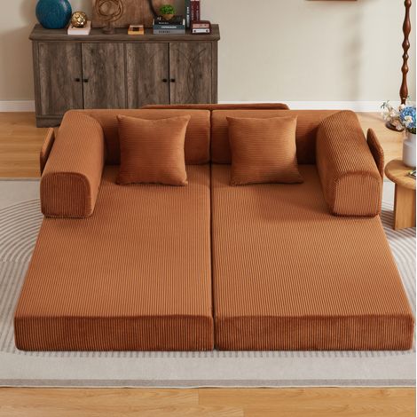 Divano letto 204x97x65 cm in schiuma e tessuto terracotta salvaspazio - FLORAGRACE (1/5)