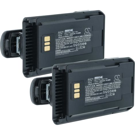 vhbw 2x Batterie remplacement pour Motorola AAJ67X001, AAJ68X001, AAK66X501 pour radio talkie-walkie (2200mAh, 7,4V, Li-ion) - avec clip de ceinture