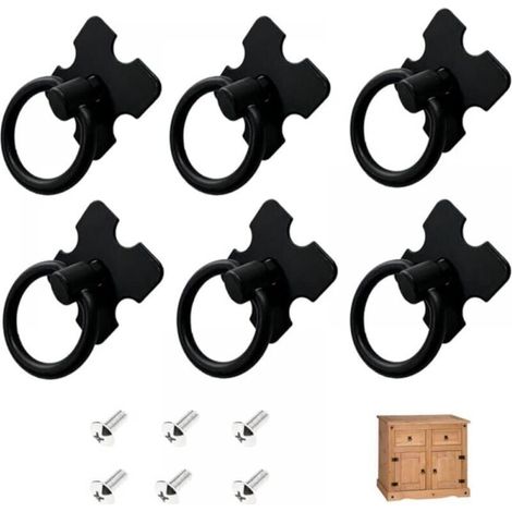 (6 Pcs )Noir Poignee de Meuble Vintage, Tiroir Bague Poignée de Traction, Poignées de Tirage Antique, Bouton de Meuble pour Cuisine Armoire Placard Commode Porte (1/5)