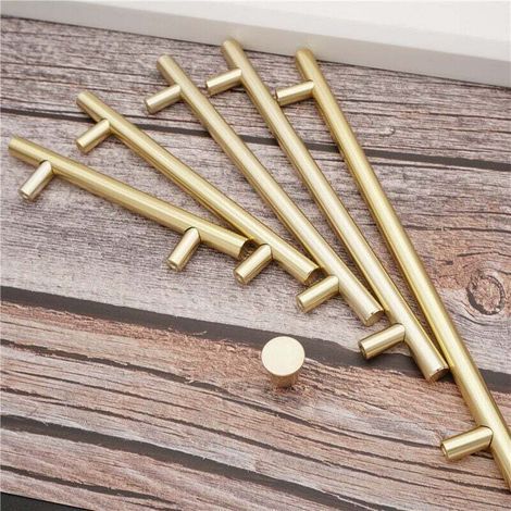 Laiton brossé Poignées de porte de meuble de cuisine Boutons de barre en T en acier inoxydable entraxe 256 mm 2pcs