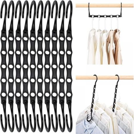 Set of 10 Magic Hangers, Wardrobe Organizer, Clothes Storage, Space Saving in Closets, Black, 38cm (1/5)