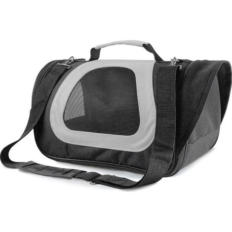 Trasportino bicolore in nylon completo di guinzaglio e taschino per cani e gatti: 35 x 22 x 23 cm - arancio e grigio (1/3)