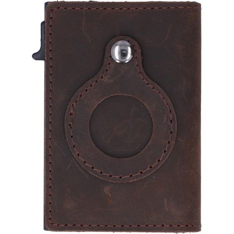 Portefeuille en cuir véritable de vachette, multifonctionnel, avec lecteur de cartes automatique, marron foncé. (1/5)