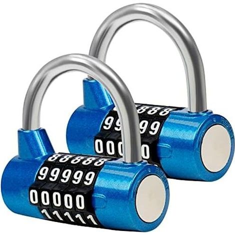 (Pack of 2) 5 Digit Code Padlock Blue - 656530cm - Indoor/Outdoor Resettable and Waterproof - Gym, Work and School Locker Padlock, Doors, Fences and Shelters (1/5)
