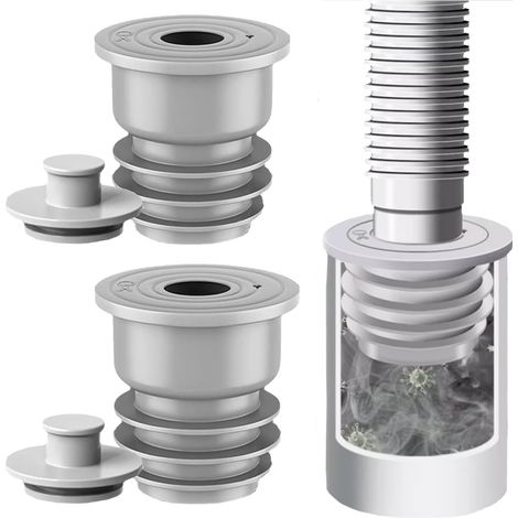 2 Stück 35-40 mm Waschmaschinenschlauchdichtung, grauer Abflussrohr-Dichtungsstopfen, desodorierender Abfluss-Dichtungsstopfen für Küche und Bad [Energieklasse A]