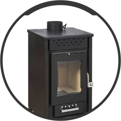 Stufa a legna in acciaio Mg300 Potenza 15Kw porta con vetro L45,5xp48,5xh91 NERA (1/5)