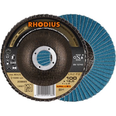 RHODIUS ALPHAline LSZ F2 Fächerschleifscheibe 100 x 16,00 mm K80 10 Stk (1/4)
