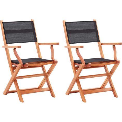 vidaXL Sillas plegables, 2 unidades, color negro, madera maciza de eucalipto y textilene. (1/5)