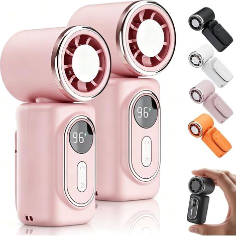 2026 New Mini Clip Fan 2 Pack, Portable USB Rechargeable, Upgraded Battery Life, 5 Speeds LED Display, for Bedroom Outdoor Travel, Umbrella Hat Clip(Pink)