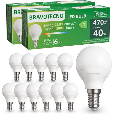 Ampoule LED E14 G45 Blanc Chaud 3000K 2,5W 470LM Classe B Éclairage Stable Sans Scintillement pour Lustre et Lampe de Chevet Lot de 12 (1/5)