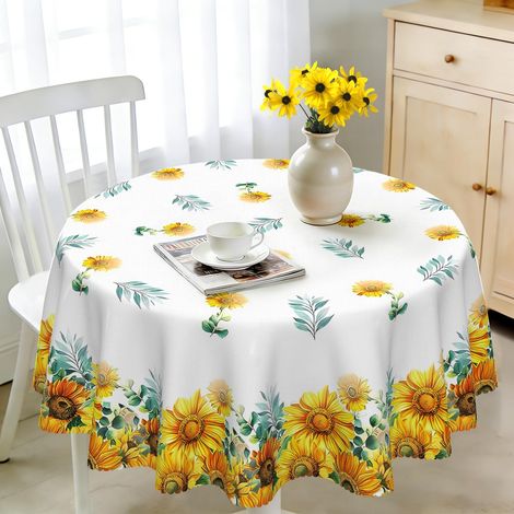 Nappe de table toile de jute ronde lavable 150 cm, Nappe de jardin résistante aux intempéries à fleurs Table en polyester Nappe imperméable pour jardin, table de cuisine, table à manger, jardin (1/5)