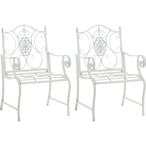 CLP – Lot de 2 chaises de jardin Punjab – Fer solide avec finition patinée – Accoudoirs ornés d'arabesques – Pour petits espaces extérieurs (1/9)