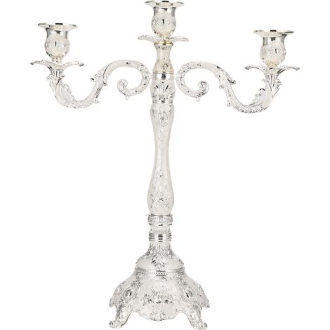 Bougeoir européen, décoration intérieure, cadeau rétro romantique, accessoires pour dîner aux chandelles, 3 bougeoirs argentés et blancs (1/5)