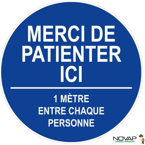 Panneau Merci de patienter ici - Bleu - spécial sol - Ø 450 mm - 4007243