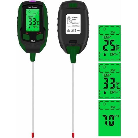 royaluxe -Test de Sol 5-en-1 pH-mètre,Test de Thermomètre de Plante Numérique avec éclairement/Température/Humidité du Sol/PH du Sol/Humidité de l'environnement, pour Plantes en Pot, Jardins(Vert) Amé (1/5)