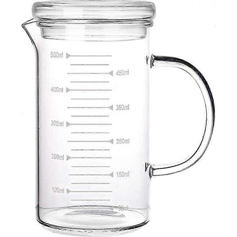 Verre doseur de 500 ml avec couvercle, idéal pour chauffer le lait, le café et autres liquides. Convient également au micro-ondes et au congélateur. (1/5)