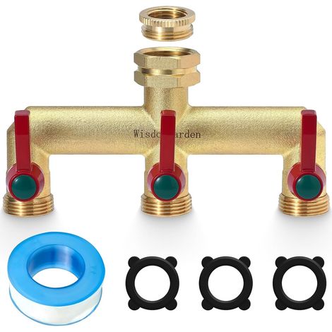 Distributeur 3 voies,Vanne à 3 voies d'eau pour robinet avec filetage de 3/4Pouce,Poignée allongée Facilité d'utilisation,laiton très résistant robuste et durable,avec 1/2Pouce adaptateur (1/5)