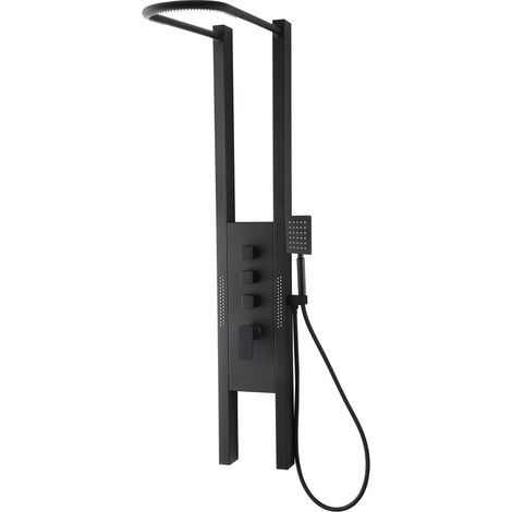 Pannello doccia Caspian 145 x 26 cm - Nero - Set doccia in acciaio inox con rubinetto termostatico e soffione