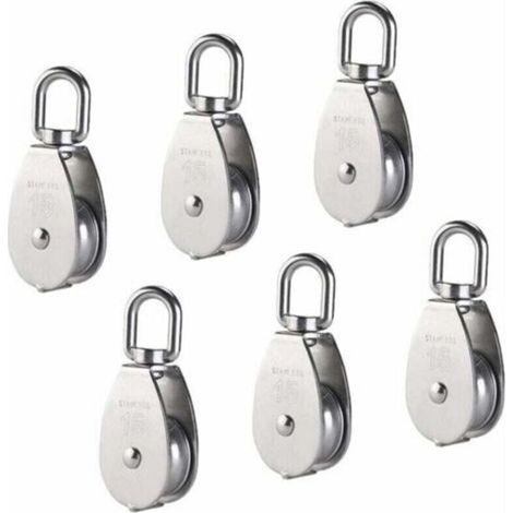M15 Single Pulley 304 Stainless Steel, 15MM Single Pulleys Block Roller, Crane Swivel Hook Smooth Wire Rope Cable Loading 77lbs/35Kg (6 Pieces) (1/4)