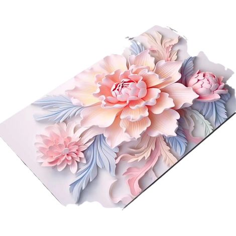 Nouveau tapis de sol de salle de bain en terre de diatomées à motif floral tridimensionnel, absorbant l'eau, antidérapant et lavable en machine. (1/3)