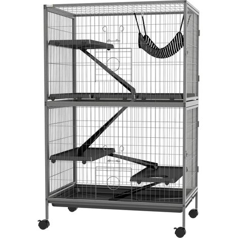 Cage animaux petits avec roues, rampes, hamac, bac extractible pour chinchillas furets 80x52x128 cm Gris