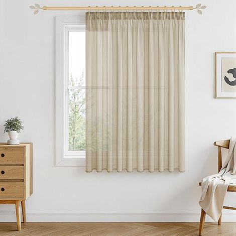 Rideau Voilage Court Beige Lot de 1 pour Rail Plafond 200x100cm (LXH) Petit Rideaux Boheme Transparent avec Ruban Froncer Cuisine Moderne pour Chambre Bebe Chambre et Cuisine (1/5)