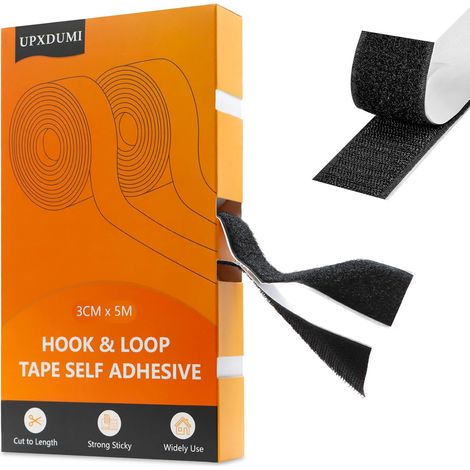 30mm x 5m Scratch Autocollant Double Face, Puissant Shearable Adhésif Hook loop Bande Agrippantes, Autocollantes Crochets Et Boucles Ruban pour Ménage/Couture/Bricolage/Tapis - Noir (1/5)