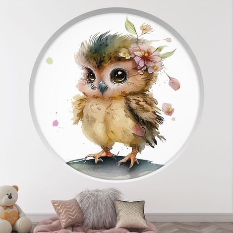 Stickers Trompe l'oeil Arche ronde Enfants - Oiseau - Diamètre 50 cm (1/4)