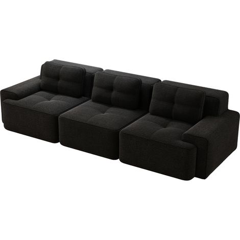 Sofá modular esquinero de pana negro de 3 plazas, sin montaje (1/5)