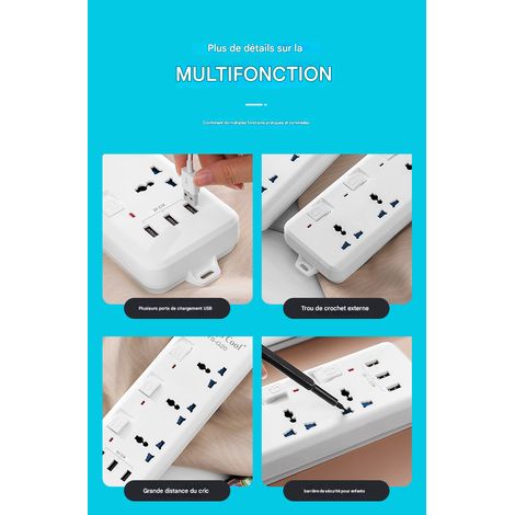 Multiprise 5 Prices Universelles Avec Interrupteurs Indépendants, Rallonge Électrique Prise UK, Adaptateur Multiprise pour Maison Bureau, Blanc-5m (1/5)