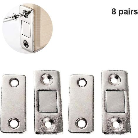 Set mit 8 ultradünnen, unsichtbaren magnetischen Türstoppern, magnetischer Verschluss für Schubladen, silberfarben. (1/5)