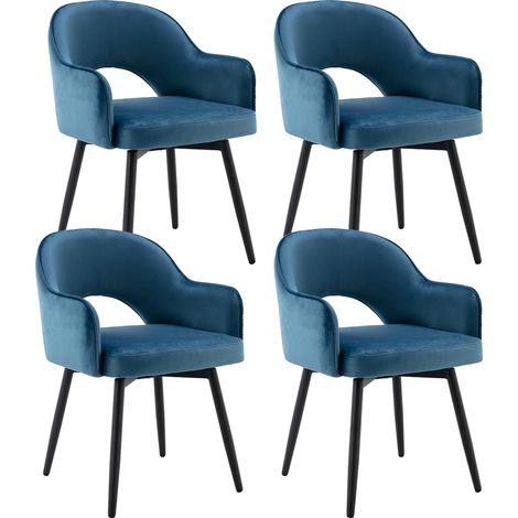 Wahson Set of 4 Velvet Swivel Dining Chairs, Modern Kitchen Corner Chairs with Hollow Backrest for Living Room and Restaurant, Blue