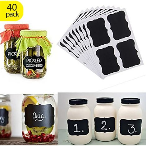 Pegatinas adhesivas para pizarra, etiquetas de etiquetado, etiquetas de cocina para botellas de vidrio, tarros de mermelada, tarros de especias, 40 unidades (1/5)