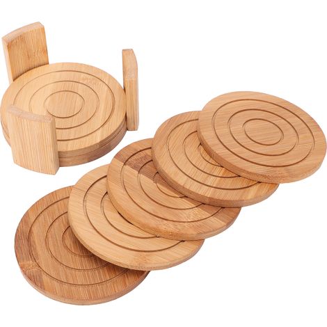 6 Pièces Sous-verres en Bambou avec Support pour Boissons Froides et Chaudes, Accessoire Maison (1/5)