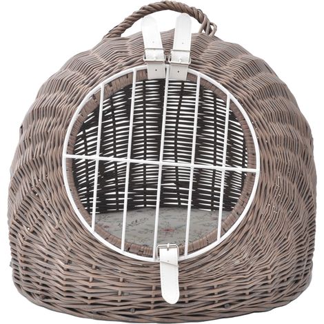 Aumüller Katzenhöhle/Transportkorb aus Vollweide, Vintage Grau/Braun inkl. Liegekissen - 50 cm (1/4)
