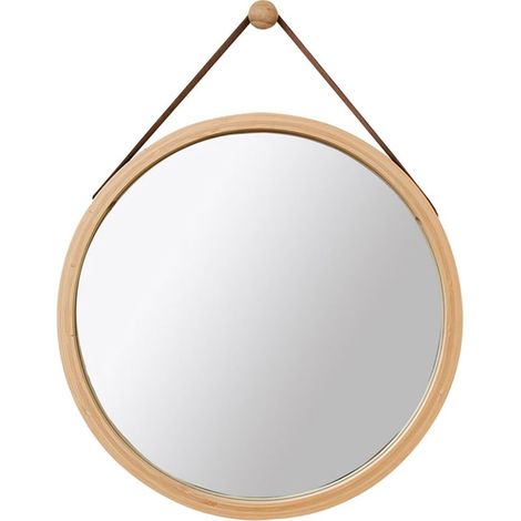 Miroir Salle de Bain Mural Rond 45cm Miroir Décoration avec Cadre en Bois avec Crochet , Chambre ou Dressing (1/4)