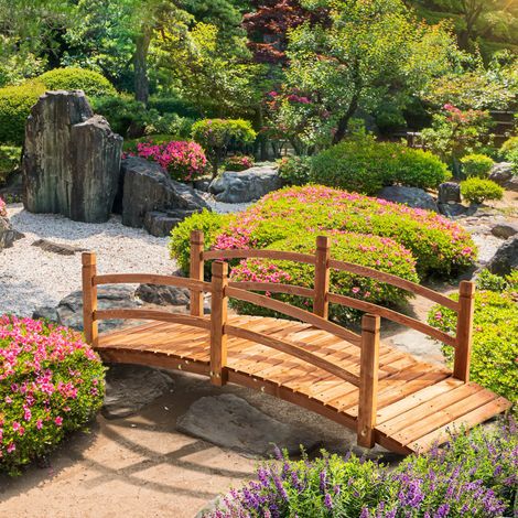 Puente de Arco de Madera 185x72x58 cm con Pasamanos Puente de Jardín para Decoración Patio Carga 200 kg Natural