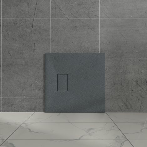 Aquariss Anthracite Square Shower Tray with Waste Trap Slate Effect Slip-Resistant Cubicle Base 700x700mm (1/5)