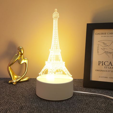 Veilleuse colorée, veilleuse 3D, lampe de table de chevet en acrylique, lumière LED, lumière d'art 3D (tour de fer) (1/4)