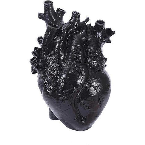 Vase en forme de cœur anatomique, pot de fleurs en résine, vase décoratif pour comptoir ou bureau, noir (1/5)