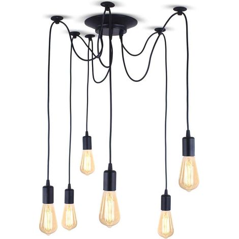 Lampadario Vintage Industriale Lampada a Sospensione Creativo Forma di Ragno per Salotto Camera da Letto Soggiorno Cucina Nero 6 Bracci