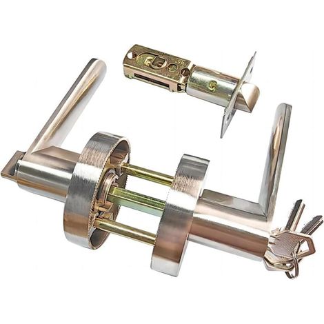 Serrure de Poignée de Levier de Porte Alliage D'aluminium Poignée Porte pour L'utilisation de La Chambre Vestiaire Salle de Rangement et Bureau Taille de Verrou 60/70mm Rond Argent (1/4)