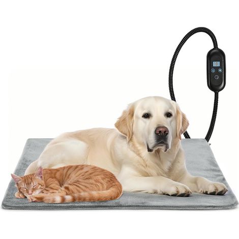 Tapis Chauffant Électrique pour Chien et Chat - 40 x 70 cm Coussin/Couverture Chauffante avec Minuterie Auto Off,6 Niveaux de Température Réglable, Câble Anti-Morsure,Housse Flanelle Lavable (1/5)