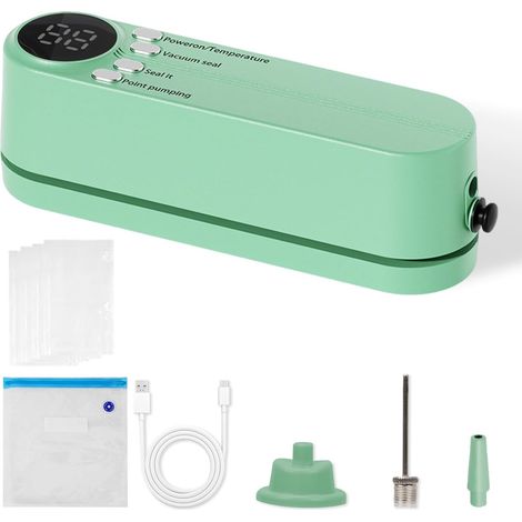 Machine à sceller sous vide Qivine Mini (dernier modèle 2025) pour aliments, 3 en 1, portable, rechargeable (60 kPa), avec 4 embouts. (1/5)