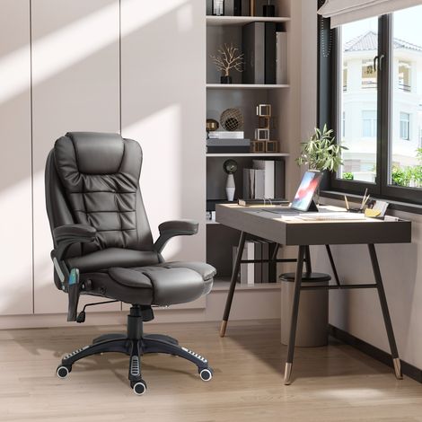 Fauteuil de bureau massant et chauffant électrique fauteuil bureau ergonomique revêtement synthétique brun (1/5)